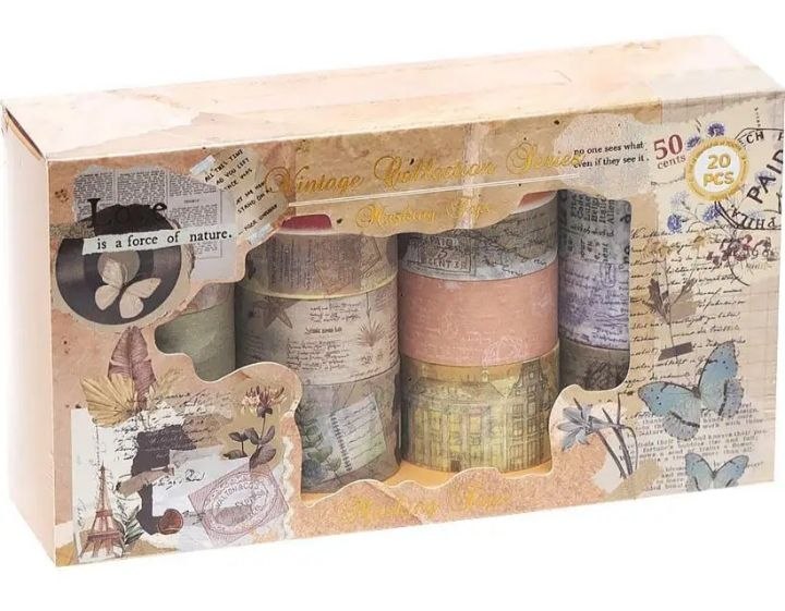 20 Rolls Vintage Washi Tape Set (Sold By Roll)