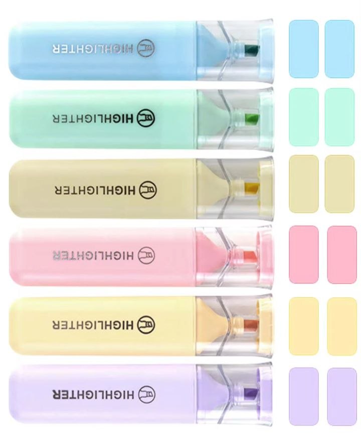 6 Pcs Fluorescent Pastel Highlighter Set